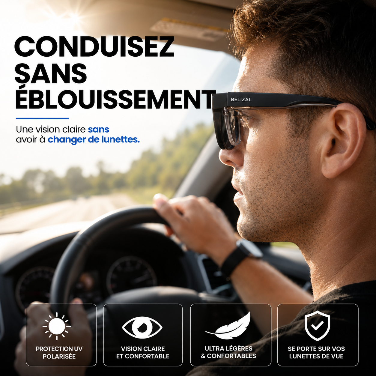 Sur-lunettes anti-éblouissement polarisées pour Homme